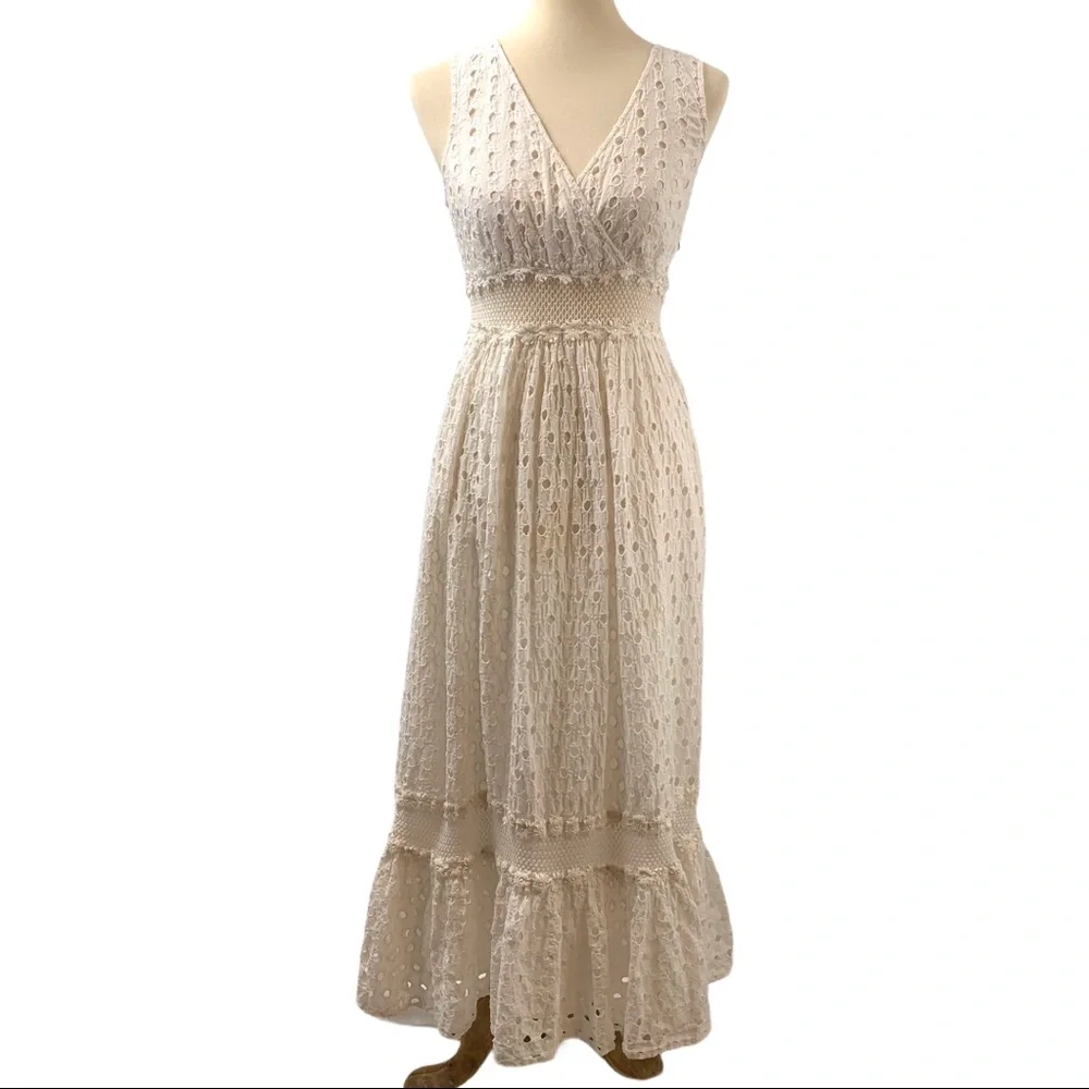 Leifnotes Anthropologie White Eyelet Maxi Dress